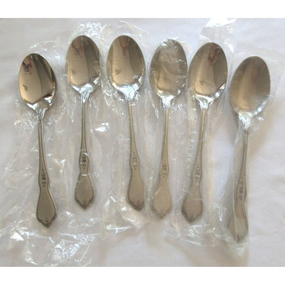 Set 6 Oval Soup Spoons Oneida MORNING BLOSSOM Stainless Steel BRAND NEW - Picture 2 of 6